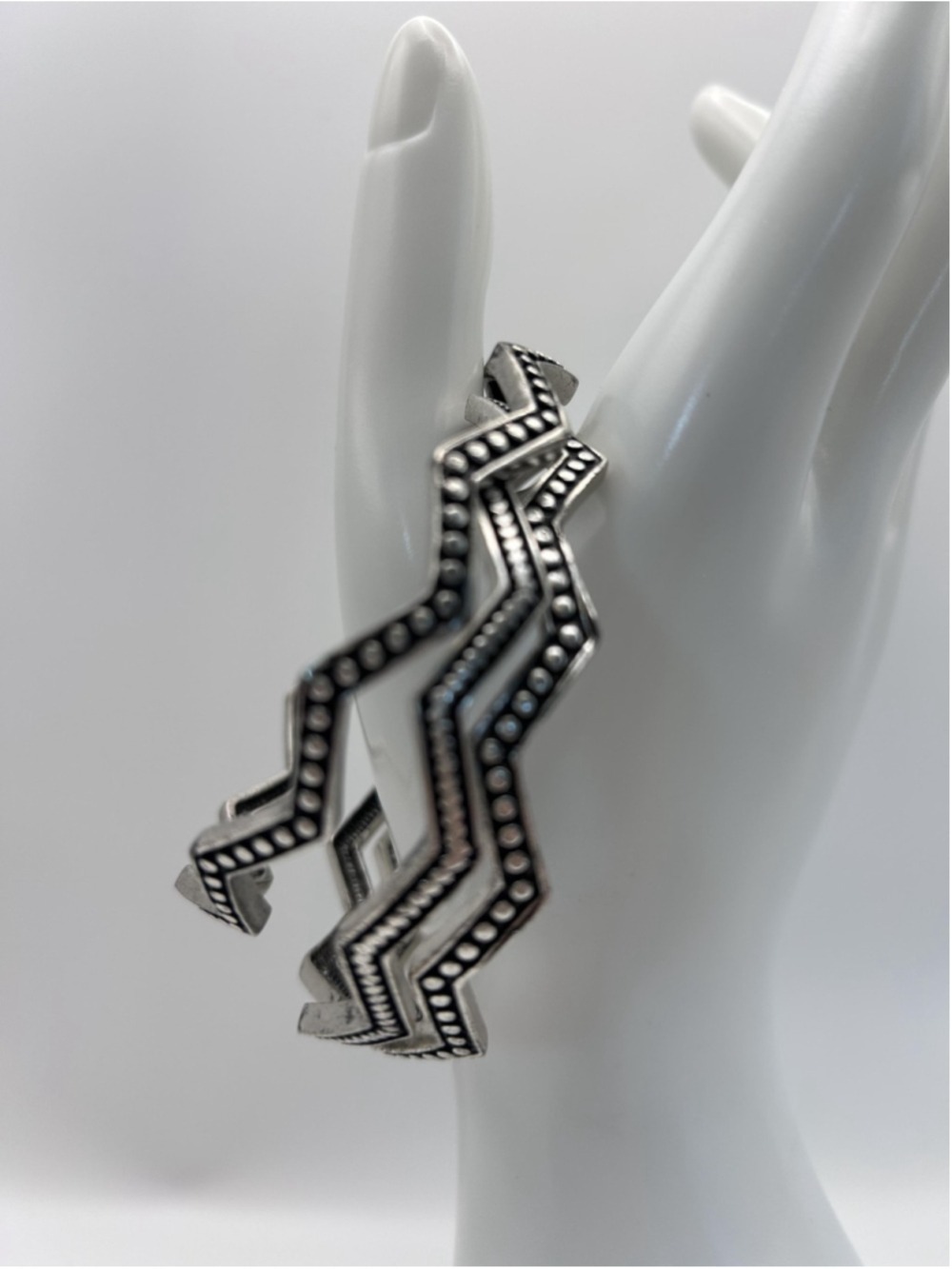 Bracelet Silver Tone Zigzag Bangle Set 3‎ Piece Stack Womens Fashion Jewelry